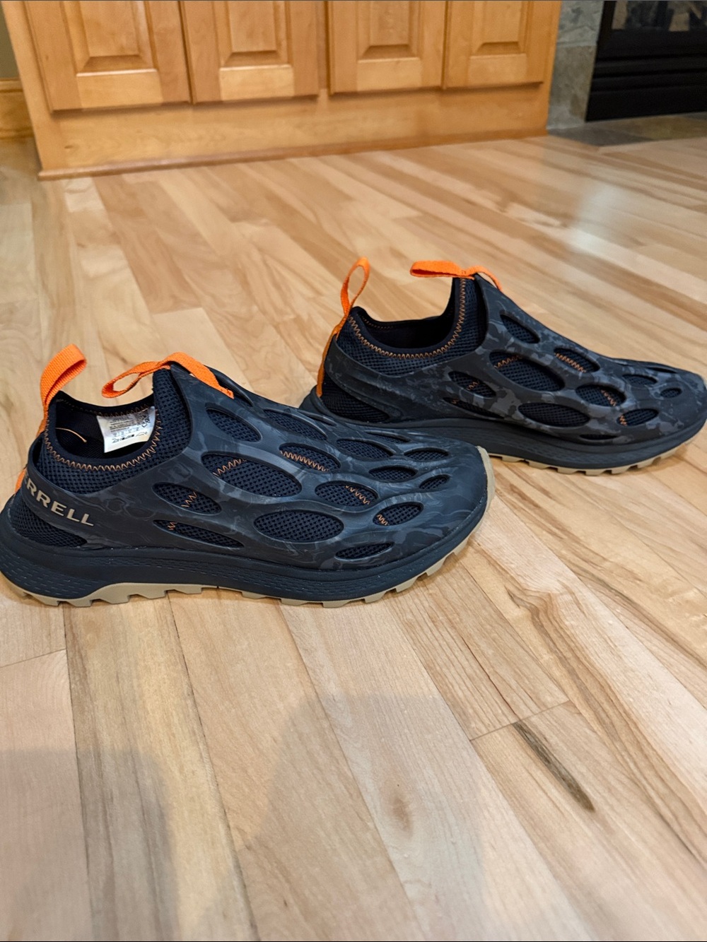 Merrell Men’s Black Slip-On Water Shoes with Orange Pull Tabs